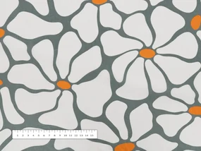 Biante Bavlnený behúň na stôl Sandra SA-491 Biele designové kvety na sivom 35x160 cm