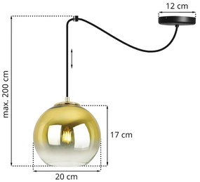 Závesné svietidlo Bergen Gold Spider, 1x zlaté/transparentné sklenené tienidlo (fi 20cm)