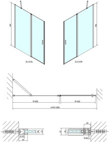 Polysan, ZOOM LINE sprchové dvere 1500mm, číre sklo, ZL1315