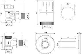 Mexen G05, uhlová termostatická súprava s krytkou, chrómová, W901-958-904-01
