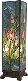 Modrá hranatá stolná lampa Tiffany s tulipánmi Toulipp - 24*58.5 cm/ 1*60W