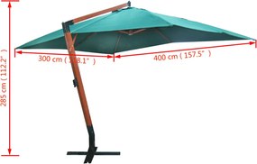 Multidom Zelený závesný slnečník Melia 300 x 400 cm