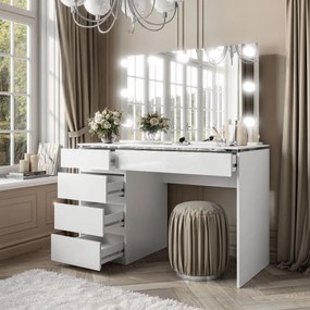 TOALETNÝ STOLÍK NESSIE ELITE 2 BIELY LESK + STRIEBORNÝ