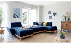 Námorníckymodrá rozkladacia pohovka do "U" Miuform Dazzling Daisy, pravý roh