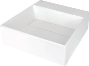 Deante Correo, granitové umývadlo na dosku s poličkou pod batériu a krycou doskou 400x400x130 mm, biela, CQR_AU4M