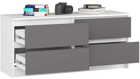 Komoda Kuba 120 cm 4 zásuvky biela/grafit