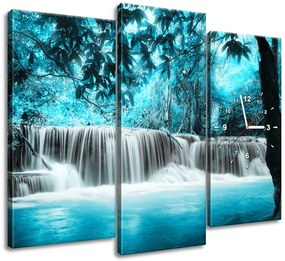 Gario Obraz s hodinami Vodopád v modrej džungli 90x70cm Veľkosť: 80 x 40 cm
