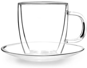 Súprava 2 dvojstenných sklenených šálkov s tanierikom Vialli Design, 250 ml