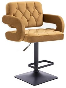 LuxuryForm Barová stolička ADRIA VELUR na čiernej hranatej podstave - hnedá