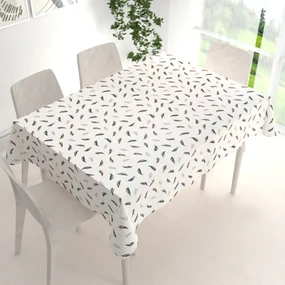 Biante Bavlnený obdĺžnikový obrus Sandra SA-460 Zeleno-ružové pierka na bielom 120x140 cm