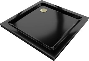 Mexen Flat štvorcová sprchová vanička slim 90 x 90 cm, čierna, sifón zlatý - 40709090G