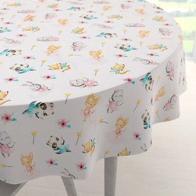 Biante Detský bavlnený okrúhly obrus Sandra SA-671 Zvieratká baletky na bielom Ø 40 cm