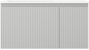 Mexen Rivel, kúpeľňová skrinka 90 cm s umývadlom Otis vľavo, 1S, 1D, drážkovaná, sivá matná/biela matná - 91A23-09047-3-BBFF62-W18L01