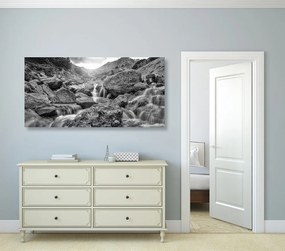 Obraz vysokohorské vodopády v čiernobielom prevedení Varianta: 100x50