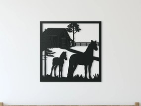 drevko Drevený obraz na stenu Kobyla so žriebätkom Rozmer obrazu: 32,5 x 32,5 cm, Farba dekorácie: Čierna