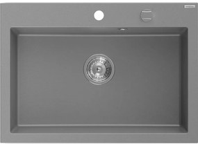 Mexen Elix, 1-korový granitový drez 700 x 500 mm, šedá, chrómový sifón, 6526701005-71