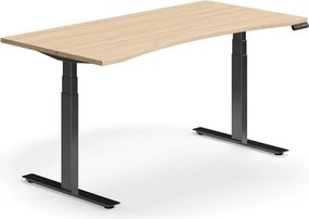Výškovo nastaviteľný stôl QBUS, s výrezom, 1600x800 mm, čierny rám, dub
