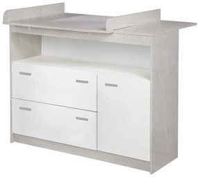 Biela nízka detská komoda v dekore duba s prebaľovacím pultom 117x98 cm Julia – Roba