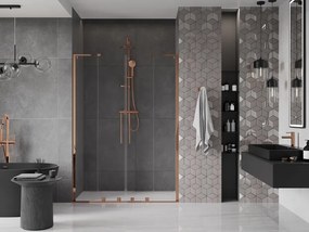 Mexen Velar L Duo, posuvné sprchové dvere do otvoru 150 cm, 8mm číre sklo, ružové zlato, 871-150-003-02-60