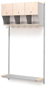 Vešiaková stena JEPPE s dvierkami, základná sekcia, 900x1800 mm, breza, strieborná