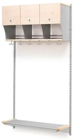 Vešiaková stena JEPPE s dvierkami, základná sekcia, 900x1800 mm, breza, strieborná