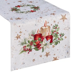 VIANOČNÝ GOBELÍNOVÝ BEHÚŇ NA STÔL CANDLES 45X140 CM VZOROVANÁ