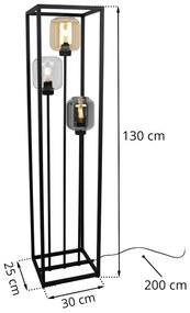 Podlahová lampa NOVALJA CAGE, 3x sklenené tienidlo (1x grafitové, 1x číre a 1x medové) v kovovom ráme