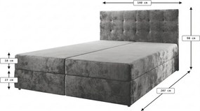 Čalúnená posteľ boxspring GLORIEN VELVET 140x200 cm modrá Matrac: Bonell pružinová matrac