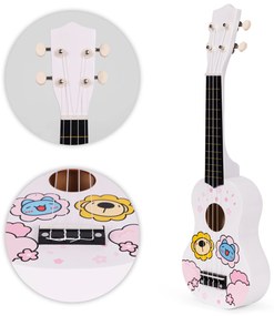 Detská drevená gitara so 4 nylonovými strunami a trsátkom, ECOTOYS
