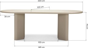 Jedálenský oválny stôl Lima 220 cm tmavobéžový