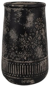 Čierno-sivá keramická váza s kvetmi - Ø 15*23 cm