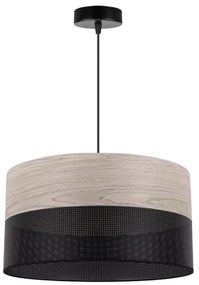 Light Home Závesné svietidlo Wood, 1x svetlobéžová dubová dýha/čierne PVCové tienidlo, (fi 40cm)