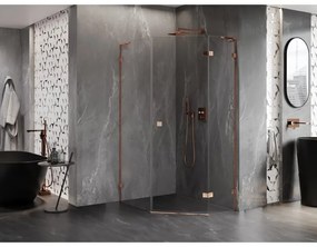 Mexen Lunar, L päťuholníkový sprchový kút s pravým sklonom 80 x 90 cm, 8mm číre sklo, profil ružové zlato, 831L-080P-090L-60-00-P