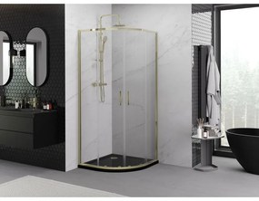 Mexen Exo, posuvný polkruhový sprchový kút 90 x 90 cm, číre sklo, zlatá, 8132-090-090-50-00