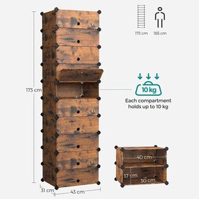 Modulárny policový systém, botník, 10 priehradiek, rustikálny hnedý