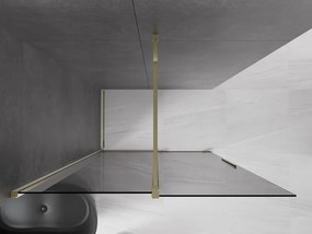 Mexen Velar, sprchová zástena s posuvnými dverami Walk-in 150 x 200 cm, 8mm šedé sklo, zlatá lesklá, 871-150-000-43-50