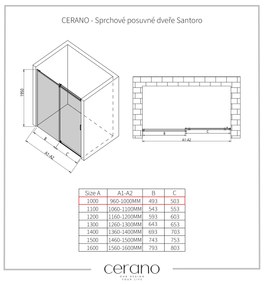 CERANO - Sprchové posuvné dvere Santoro Ľ/P - 8 mm - chróm, transparentné sklo - 100x195 cm, CER-CER-8050BD6956