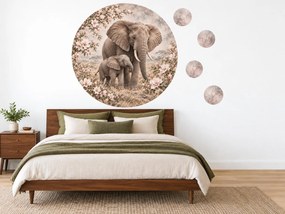Slonica s mláďaťom medzi magnóliami safari kruhové nálepky na stenu do obývačky arch 46 x 46 cm