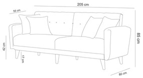 3-miestna pohovka Aria 205 cm šedá