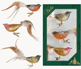 Ručne maľované fúkané vianočné ozdoby's pierkovým chvostom Birds, 3 ks