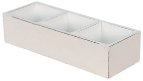 Biely antik drevený dekoratívny box s 3 priehradkami - 33*12*7 cm