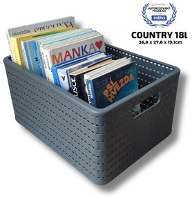 Plastový košík COUNTRY, rovný, antracit (18l - 37x28x19)