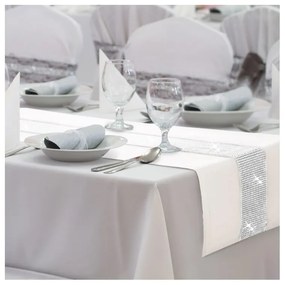 Behúň na stôl Glamour so zirkónmi farby krémovej 40x110 cm - PostelnePrehozy.sk