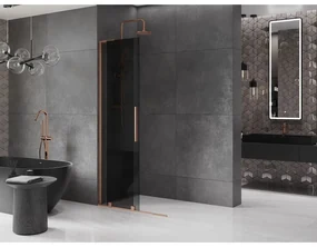 Mexen Velar L, posuvná sprchová zástena Walk-in 110 x 200 cm, 8mm šedé sklo, medená matná, 871-110-003-43-65