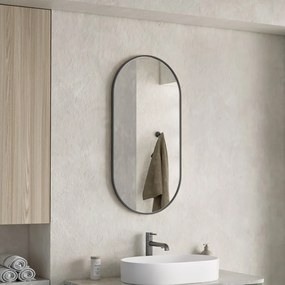 Erga Oval, oválne zrkadlo 45x90cm, čierny rám, ERG-V01-OVAL-4590-BK