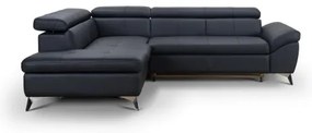 Rozkladacia kožená rohová sedacia súprava SALERNO II ľavá čierna