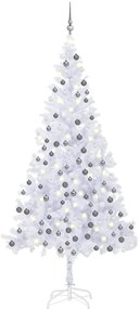 Umelý vianočný stromček s LED a súpravou gulí L 240 cm biely 3077668