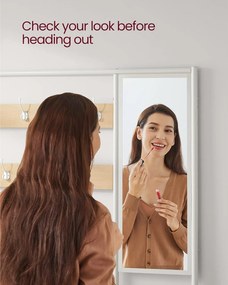 Predsieňová stena so zrkadlom, 7 háčikmi, lavicou na topánky, farba dub a biela