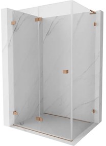 Mexen Lunar-F L, skladací sprchový kút ľavý 100 x 90 cm, 8mm číre sklo, profil medená matná, 836L-100-090-65-00-L
