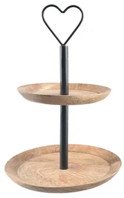 InDecor Stojan z mangového dreva Srdce 2 poschodia, 23 x 32 cm